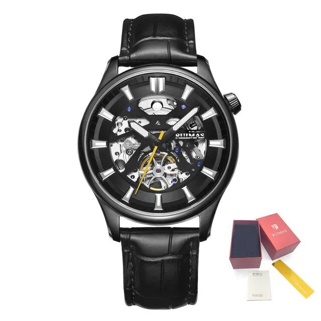 Montre Mecanique RUIMAS Homme - Chronographe Sport Bracelet Cuir Lumineux