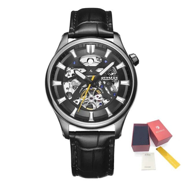 Montre Mecanique RUIMAS Homme - Chronographe Sport Bracelet Cuir Lumineux