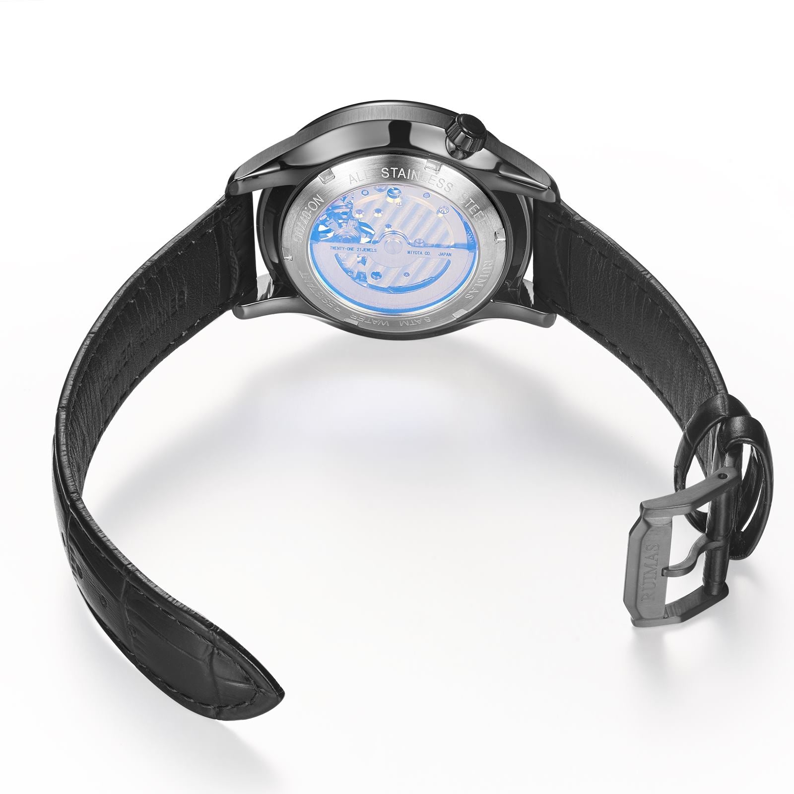 Montre Mecanique RUIMAS Homme - Chronographe Sport Bracelet Cuir Lumineux