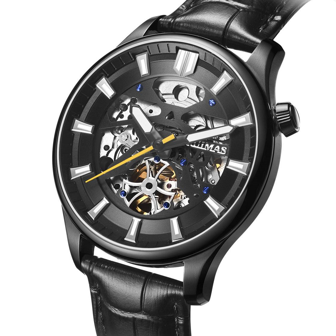 Montre Mecanique RUIMAS Homme - Chronographe Sport Bracelet Cuir Lumineux