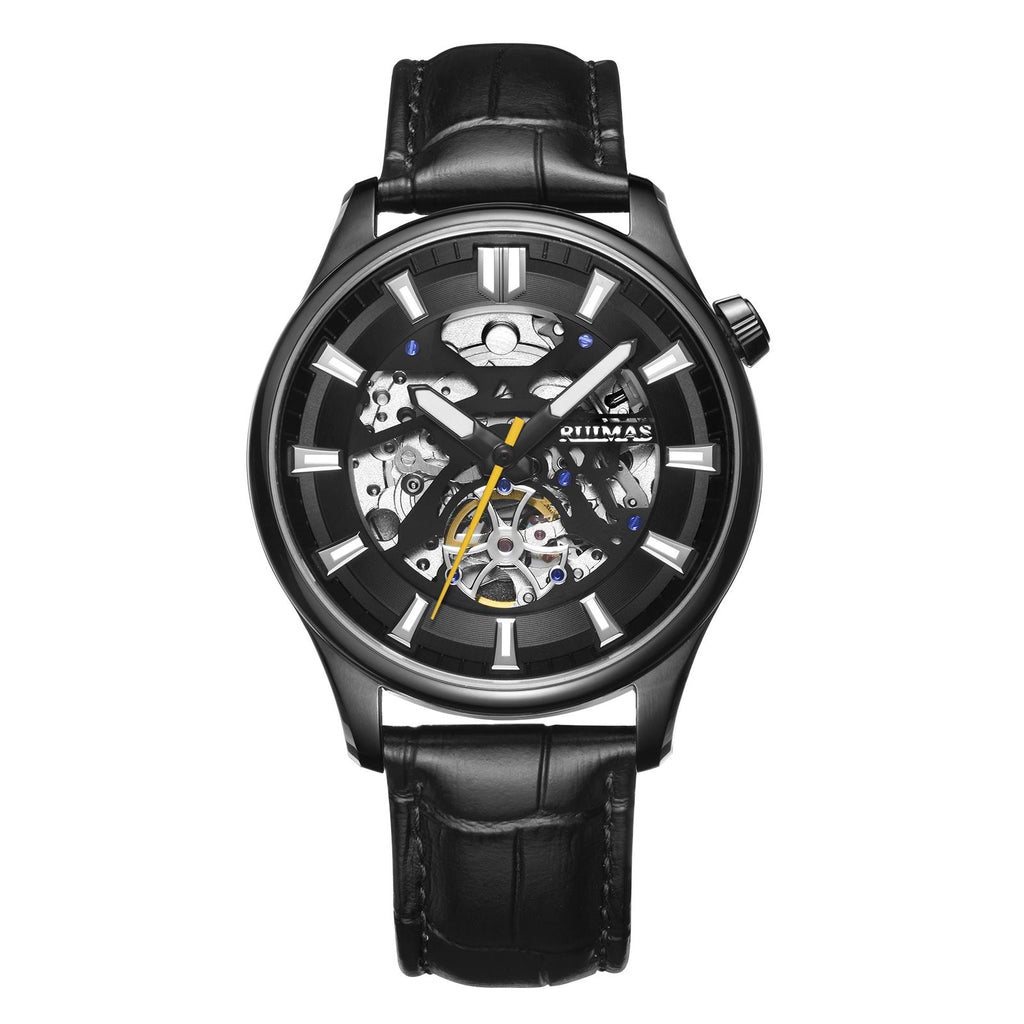 Montre Mecanique RUIMAS Homme - Chronographe Sport Bracelet Cuir Lumineux