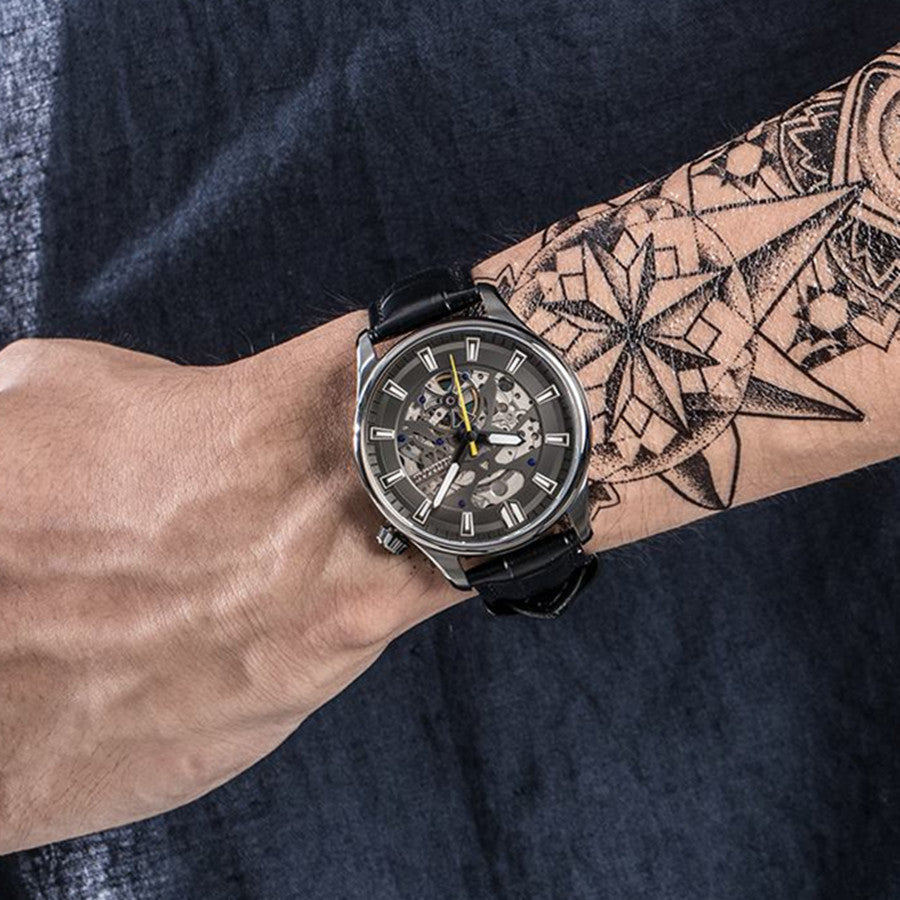 Montre Mecanique RUIMAS Homme - Chronographe Sport Bracelet Cuir Lumineux