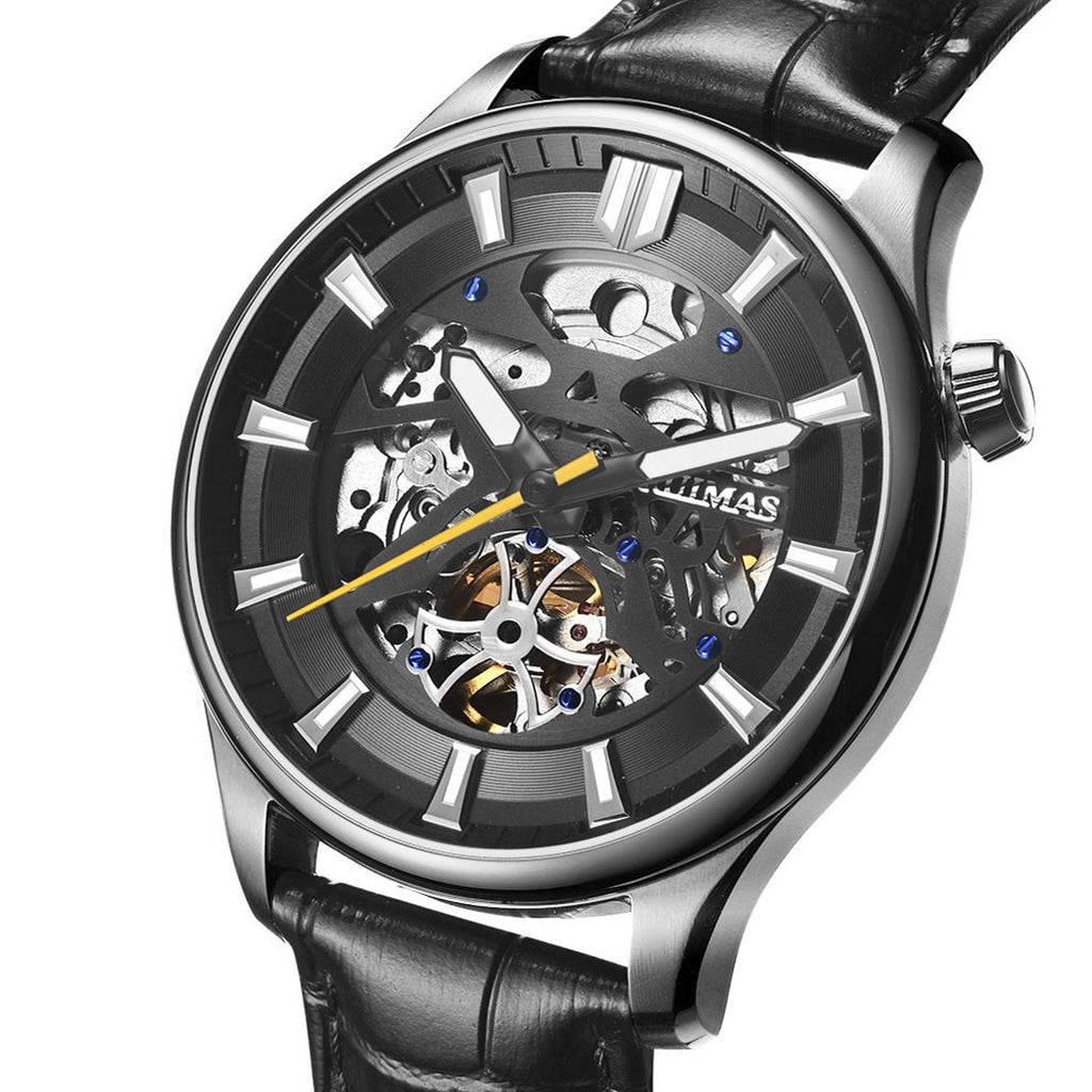 Montre Mecanique RUIMAS Homme - Chronographe Sport Bracelet Cuir Lumineux