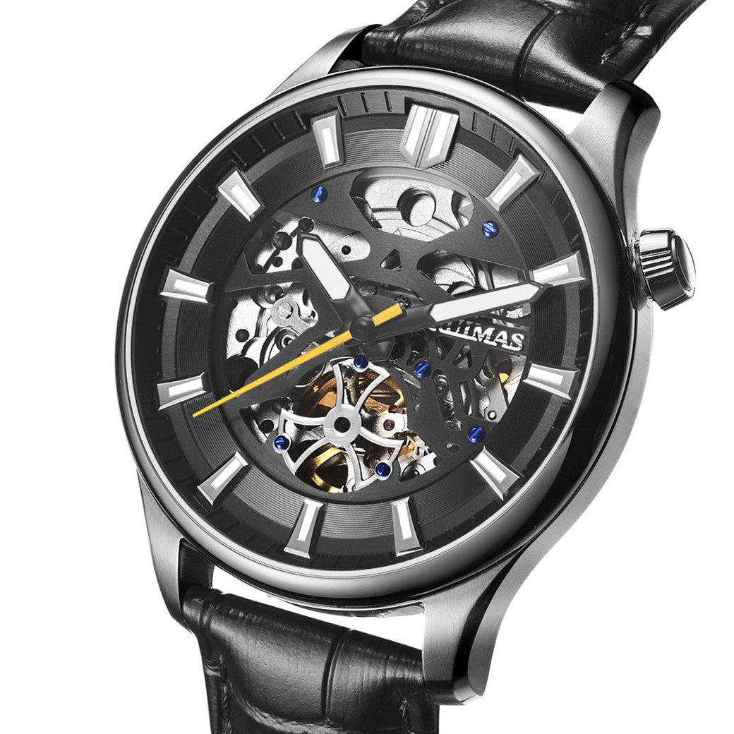 Montre Mecanique RUIMAS Homme - Chronographe Sport Bracelet Cuir Lumineux