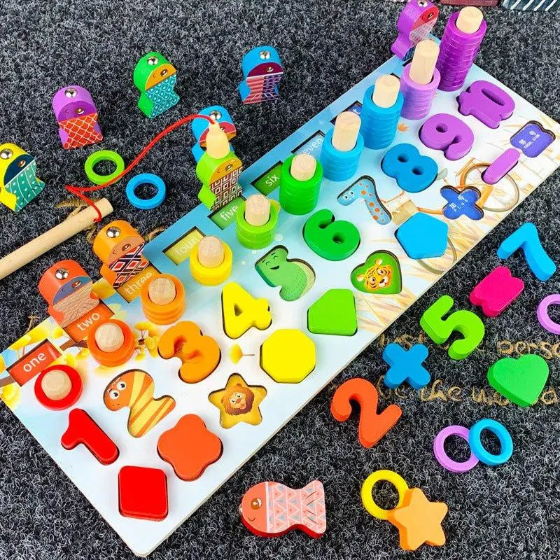Puzzle Educatif en Bois pour Enfants - Jouet d'Eveil Montessori Chiffres et Formes